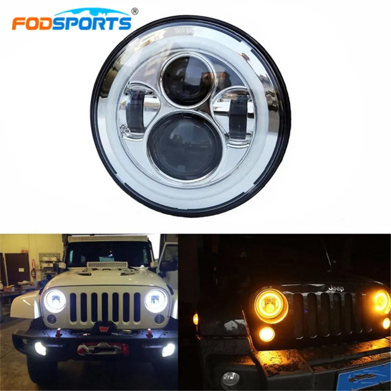 

Fodsports 7 inch Motorcycle Headlights Round 6500K 45W H4 H13 Car LED HeadLamp High Low Beam Angel Eyes For JEEP Yamaha Harley