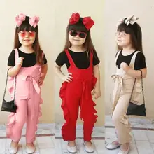 Цельный ремешок комбинезона без рукавов с оборкой для маленьких девочек; комбинезон; Новинка года; Лидер продаж в Корейском стиле; сезон весна-осень