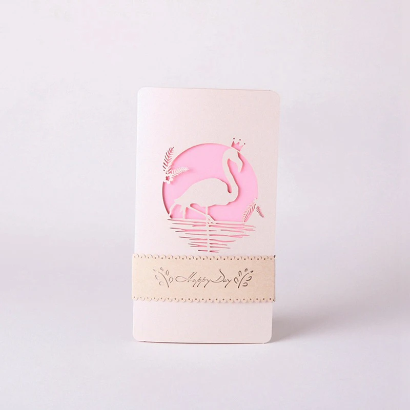 3D лазерная вырезка своими руками Свадьба Ретро Фламинго роза Сердце бумага приглашение поздравительные открытки День Святого Валентина подарок девушки - Цвет: Flamingos