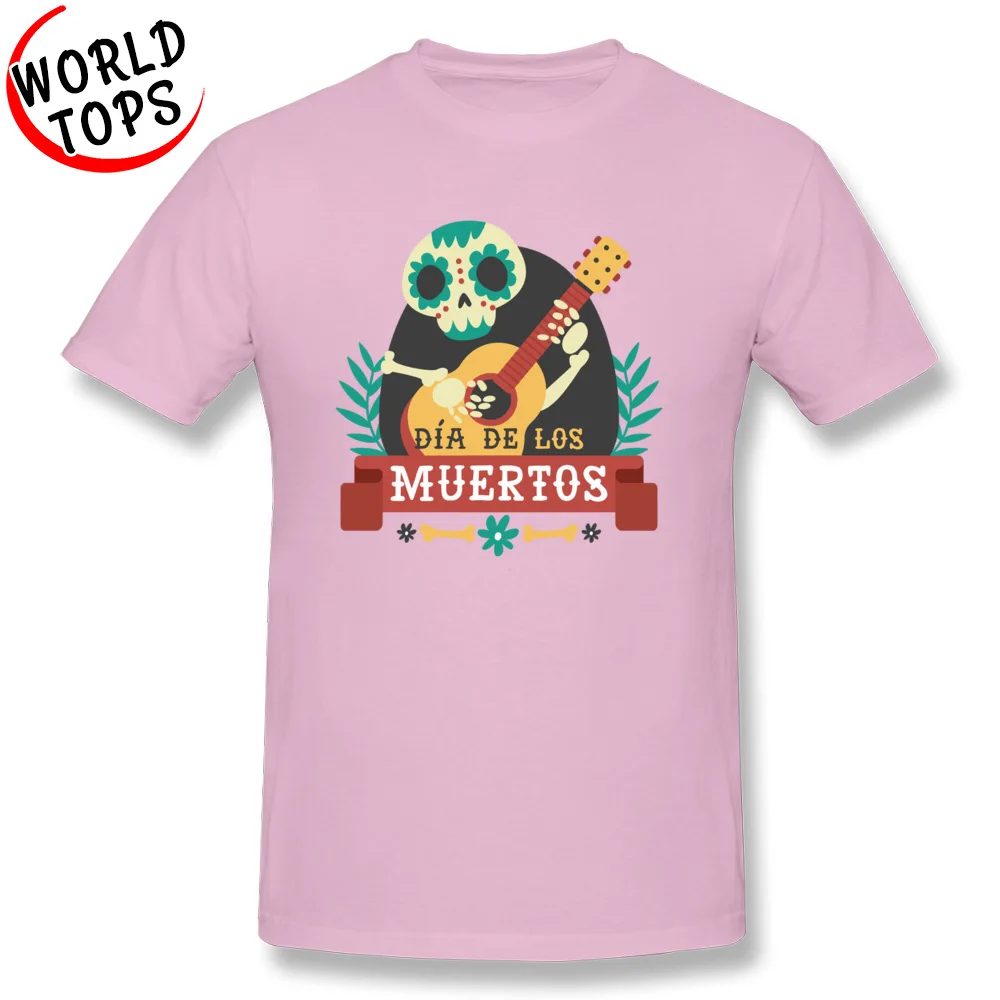 Hip Hop Men Tees Printing comfortable T Shirt Pure Cotton Short Sleeve Casual Tops Shirt O Neck Free Shipping Day Of The Dead Skeleton Guitar  pink