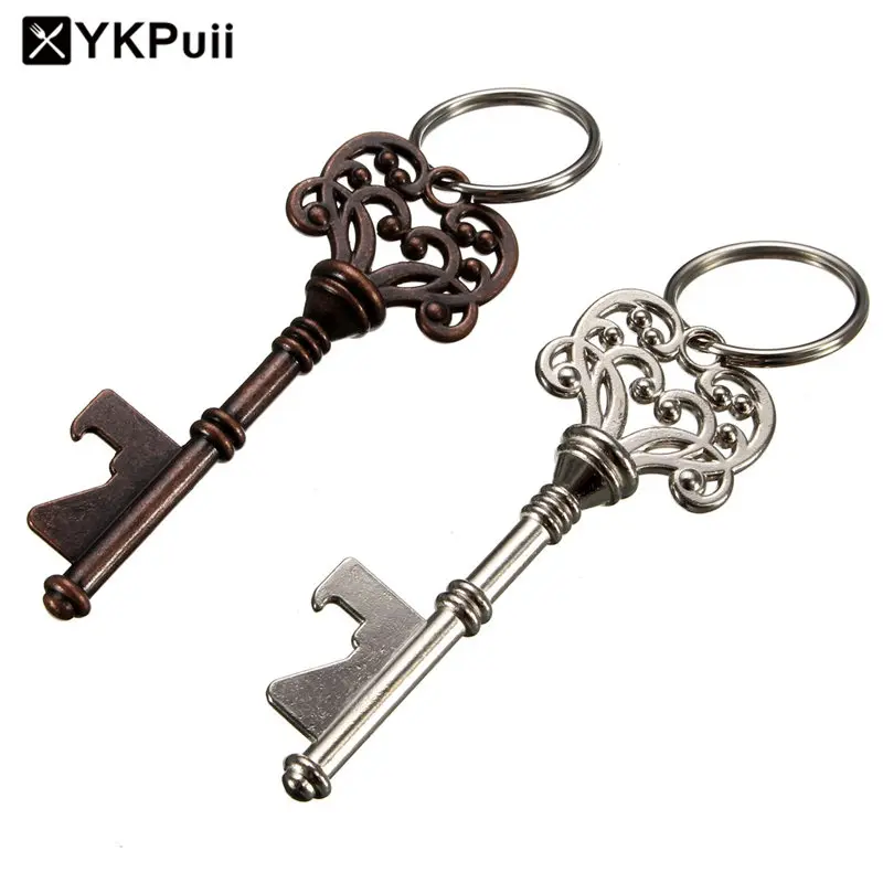 Vintage Rose Heart Key Shaped Bottle Opener Keyring Keychain Bar Tool