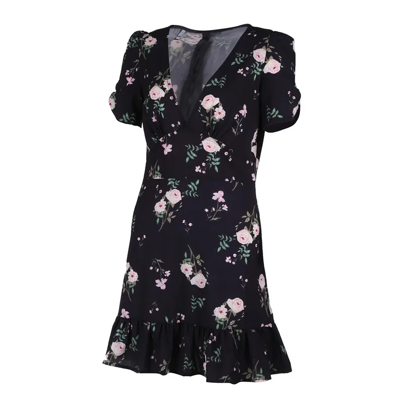 Women Mini Boho Floral Dress Summer Beach Short Sleeve V Neck Evening Party Bohemian Beach Dress 2019 Summer Style Short Dresses