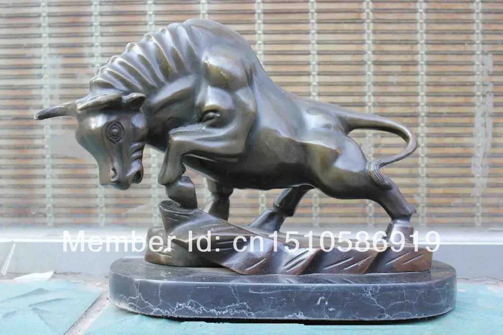 

Signed Exquisite Marble Base Bronze Statue Bullfighting Bull Ox Art Sculpture
