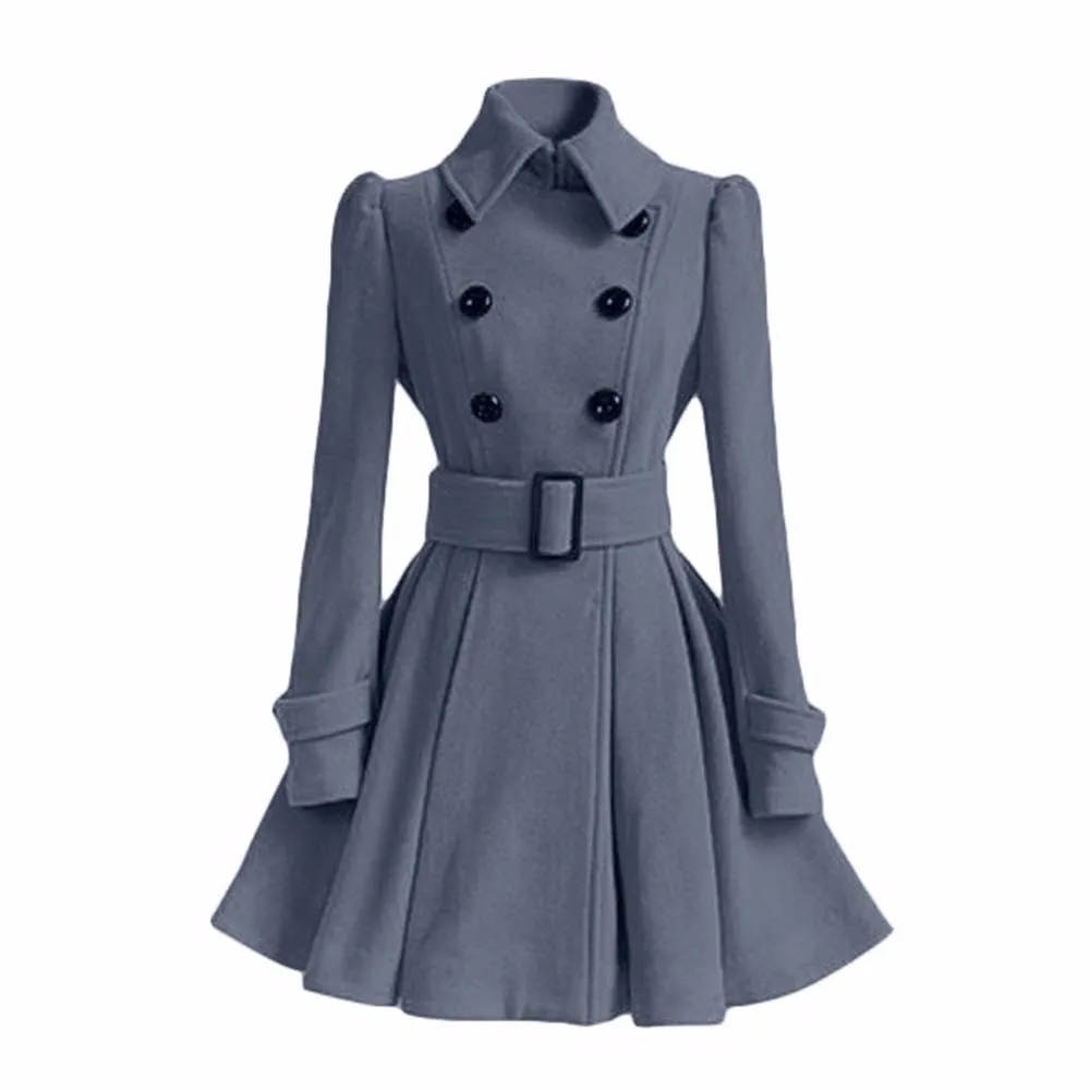 Women Trench Coat Winter Belt Buckle Trench Coats Double-Breasted Coat Long Sleeve Casual Windbreaker Abrigos Mujer Cloak Casacos (2)