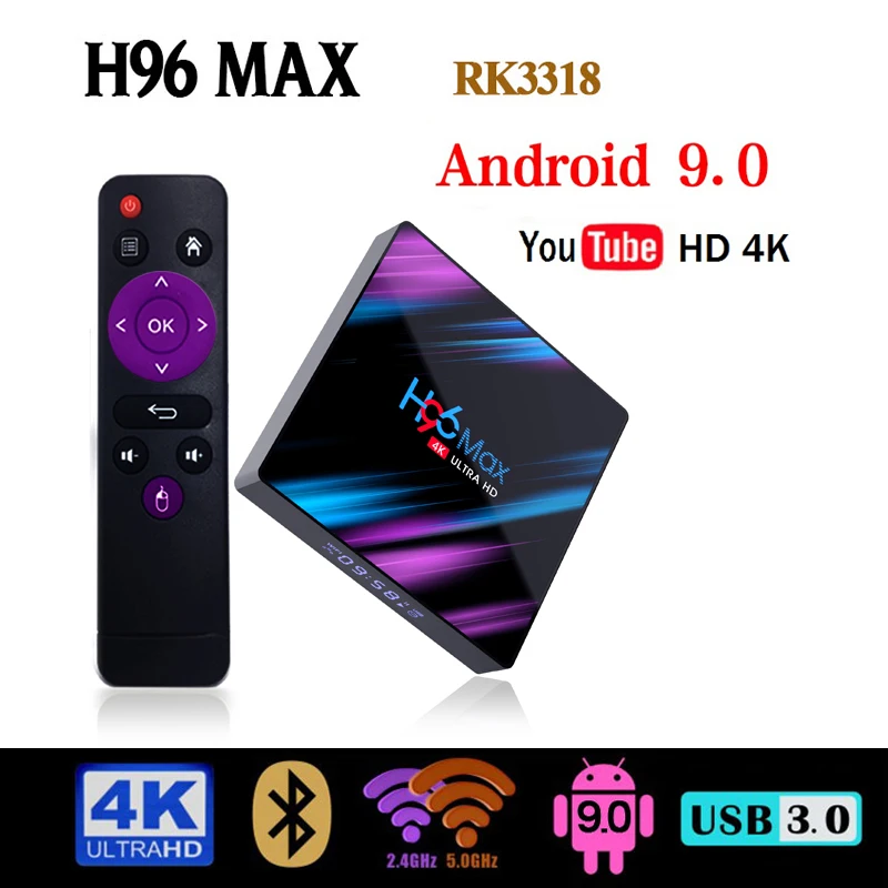 

H96 max-3318 TV Box Android 9.0 4k High Definition video output h96 RAM 2G 16GB/4G 32GB/64GB WiFi 2.4G/5G Built in 2.4G /5G