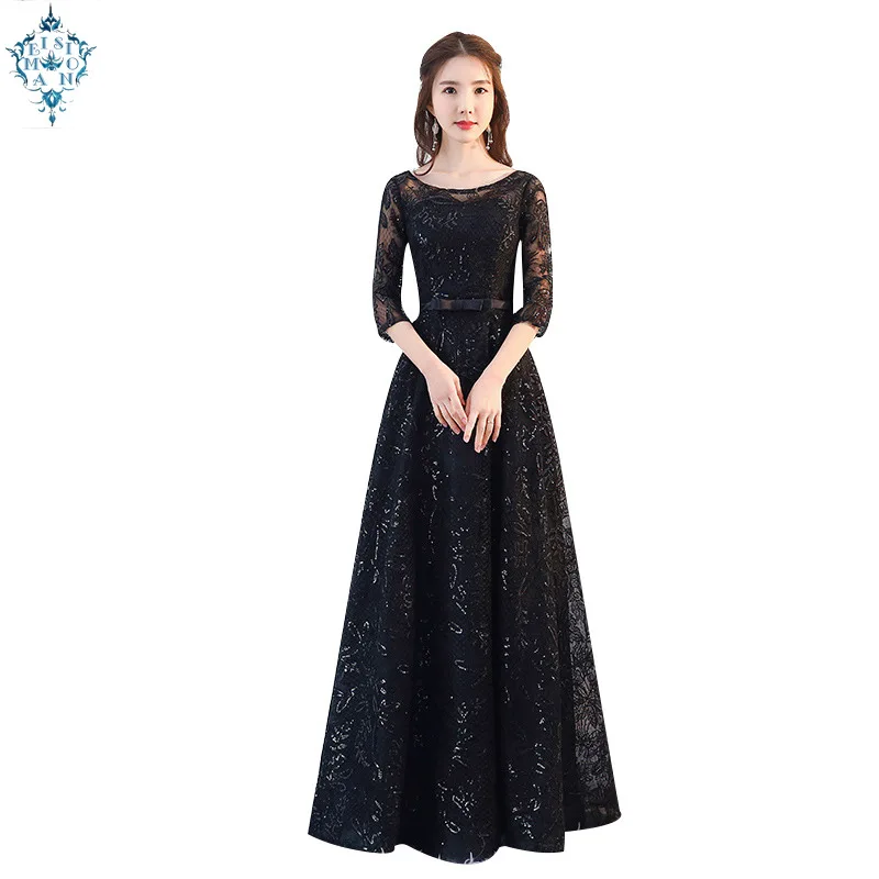

Ameision 2019 new arrival fashion formal long black color Sequin elegant lace evening dress