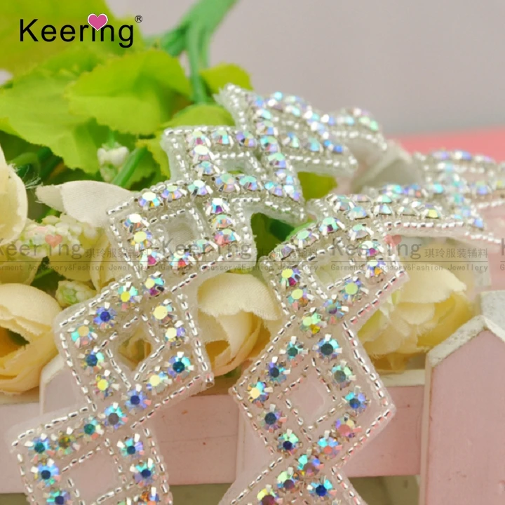Радуга AB Цвет горный хрусталь бисером обрезки для платья WRA 494|rhinestone trims for