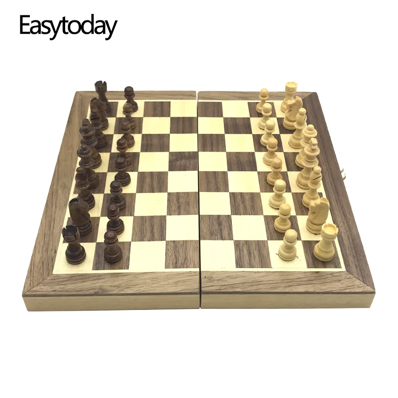 Easytoday Wooden Chess Games Set Magnetic Folding Chessboard Solid Wood Chess Pieces Entertainment Table Games Friend Gift