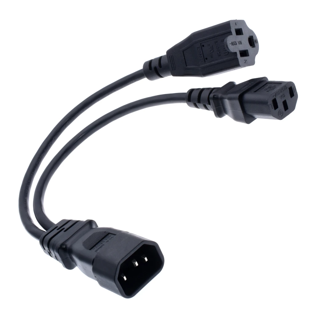 Y Type Splitter Power Cord ,IEC320 C14 Plug 3-Prong Male Power Cable Cord AC Power Adapter to C13 + Nema 5-15R USA 3-Prong