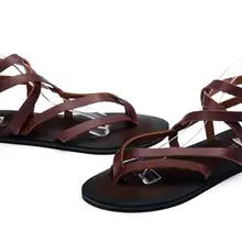 Гладиатор Туфли без каблуков Для мужчин летние сандалии Ремешок на щиколотке с перекрестной шнуровкой из натуральной кожи шлепанцы сандалии seside Повседневное мокасины gommino