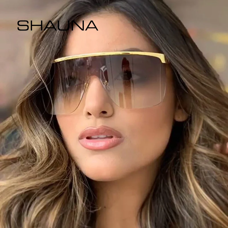 

SHAUNA Oversize Half Frame Gradient Sunglasses Women Cover One Piece Goggle Shades Men