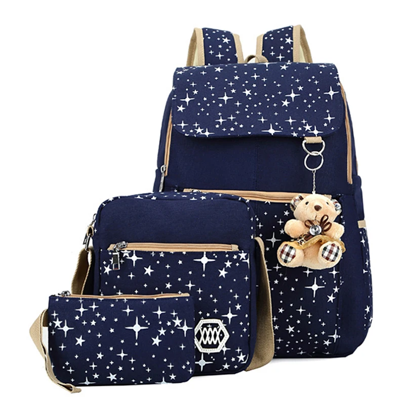 

Fashion Composite Bag Preppy Style Backpacks For Teenage Girls High Quality Canvas School Bags Cute Bear 4 Set Backpack Female