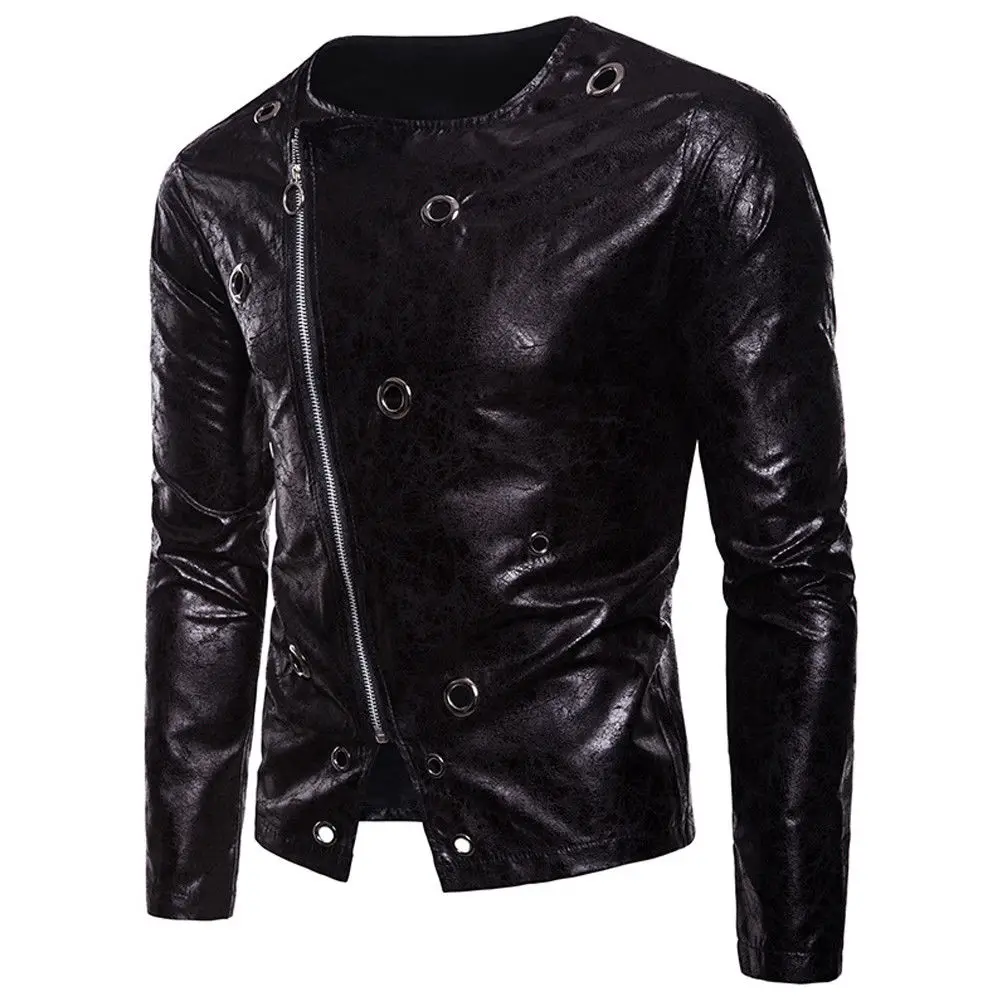 Men's PU Leather Zipper Coat Motorcycle Slim fit Jacket Biker Jacket