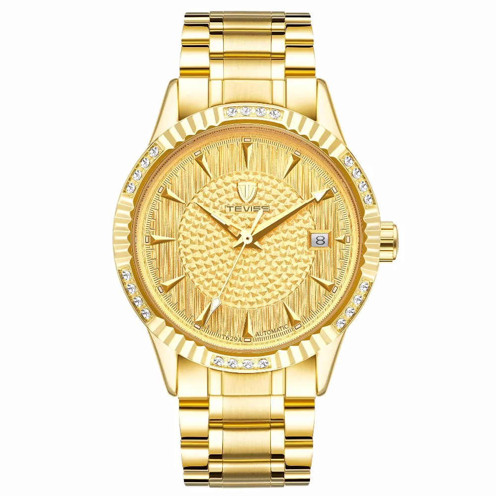 

TEVISE New Gold Men's WristWatch Stainless steel Business Automatic Mechanical Watches Male