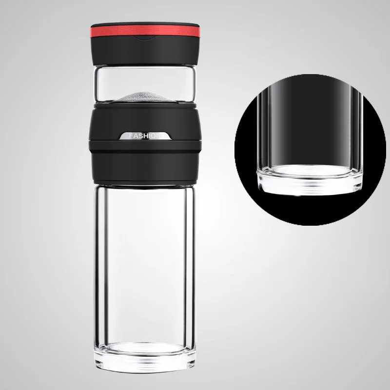 Необычный, прозрачный стеклянный двойной стакан для воды для мужчин открытый фильтр для воды для чая отдельная прямая бутылка легко носить с собой на день рождения подарки
