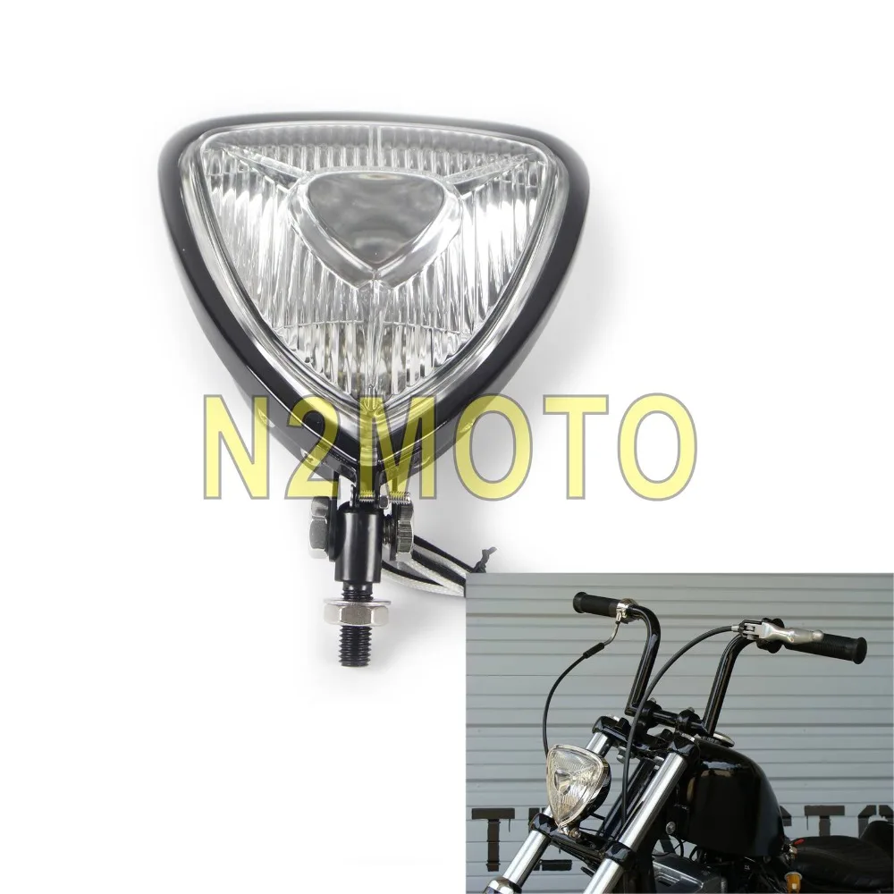 Triangle Black Motorcycle Headlight Retro Head Light Universal for