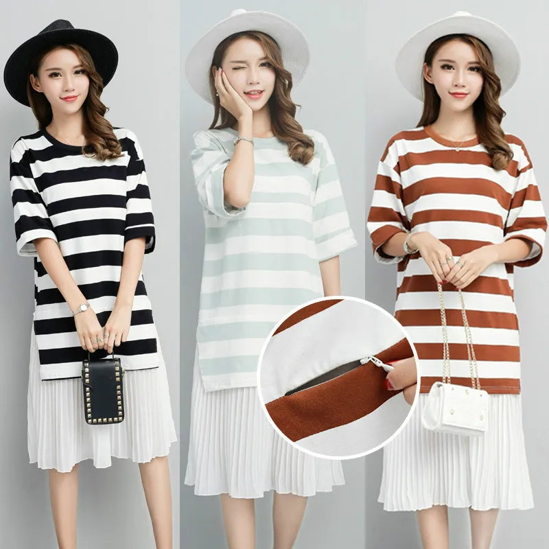 

Striped Cotton Maternity Nursing Dresses Clothes for Pregnant Women Summer Maternity BreastFeeding Dress Pregnacy Nursing dress