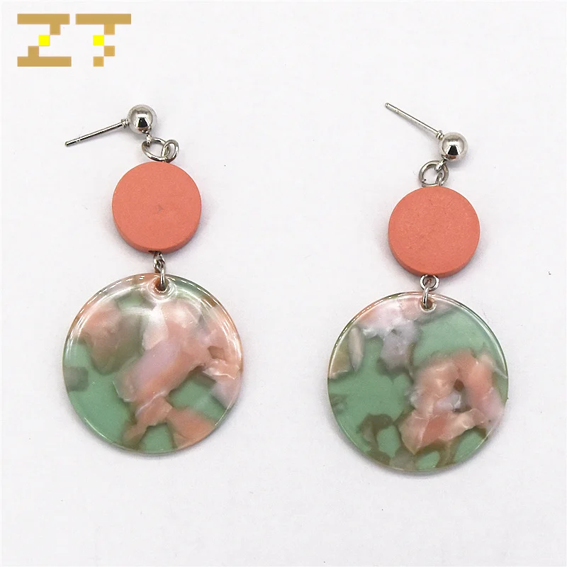 

Hot Sale Fashion Wood Pendant Geometric Round Statement Acetate Black Gray Pink Dangle Drop Earrings for Women Jewelry Brincos