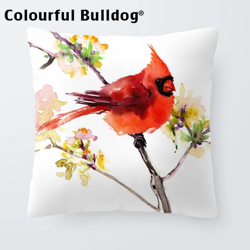 Разноцветный попугай Подушка покрывает Красный мак розовый цветок Подушка наволочки зеленые растения домашний диван декоративные чехлы на подушку