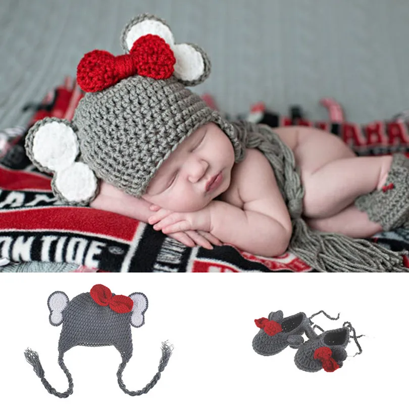 

Crochet Elephant Newborn Costume Baby Girls Boys Photo Shoot Props Accessories Handmade Infant Baby Coming Home Outfits Clothes