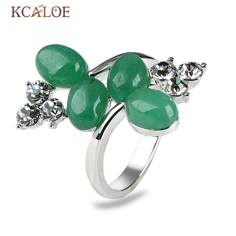 KCALOE Vintage Retro Green Stones Rings Silver Color Fashion Natural