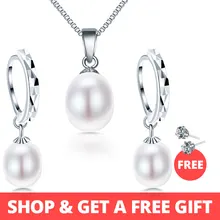 Пресноводный жемчуг necklacpromotion комплект ювелирных изделий! Классический стерлингового серебра 925 комплект Genuinee/серьги для женщин Свадебный комплект