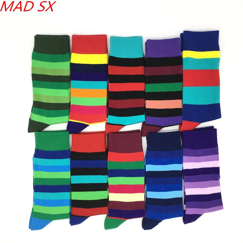 

Mens Luxury Colorful Cotton Striped Happy dress socks Unisex style Fun Novelty Fashion Long tube business socks