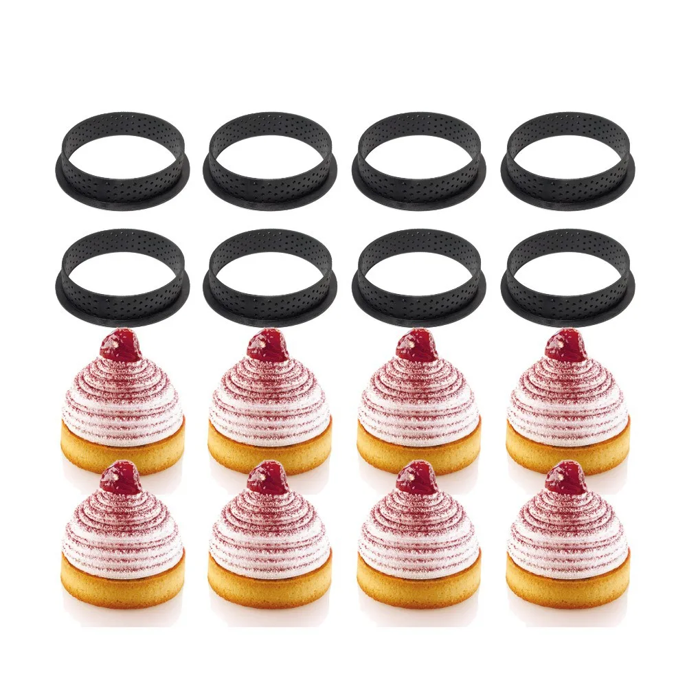 

Meibum 8PCS/set Plastic Perforated Mould French Dessert Egg Tart Mold Fruit Cake Ring Cookies Model Kitchen Baking Mold