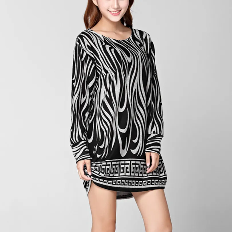

new 2019 winter autumn women casual long sleeve mini dress plus size loose fashion dresses tunic elegant wool leopard print