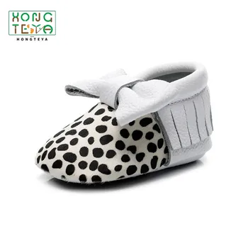 

New Leopard Horse Hair Bow Baby Girls Boys Shoes Genuine Leather Hard Bottom Baby Moccasins Infant Toddler Newborn Crib Shoes
