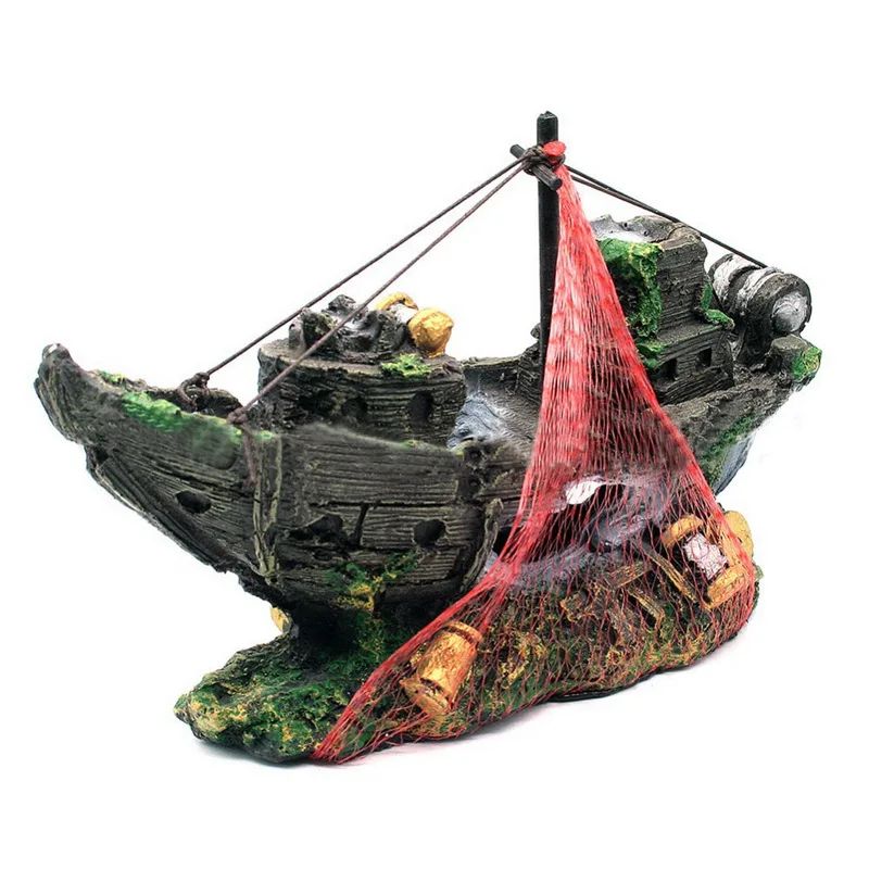 Hoomall Harvested Pirate Ship Aquarium Decorations Resin Craft