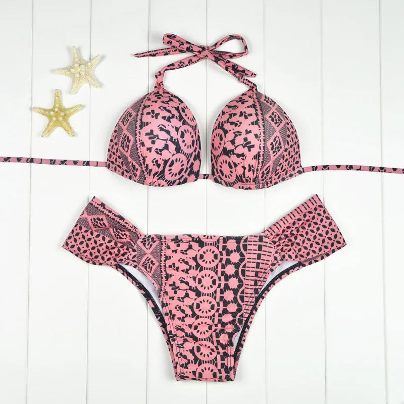 

2017 new print Bikini Super sexy gather Solid color female split swimsuit