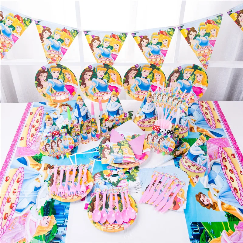 

Cartoon Snow White Cinderella Bell Princess Girl Birthday Party Supplies Paper Cup Plates Napkins Tablecloth Baby Shower Decor