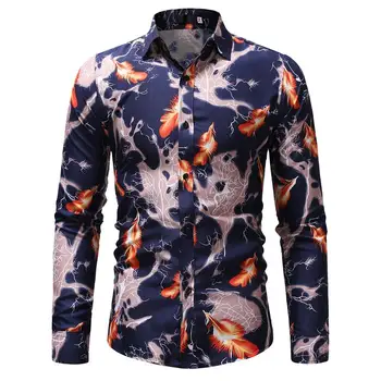 

Hawaiian Shirt Men Floral Casual Slim Fit Long Sleeve Mens Shirt Flower Blouse Men New