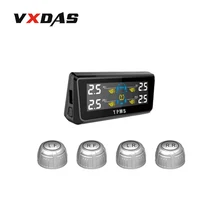 TPMS Tire Pressure Alarm Solar Energy Car TPMS With 4 Sensors Tire Pressure Monitor Temperature Monitoring Real Time Display