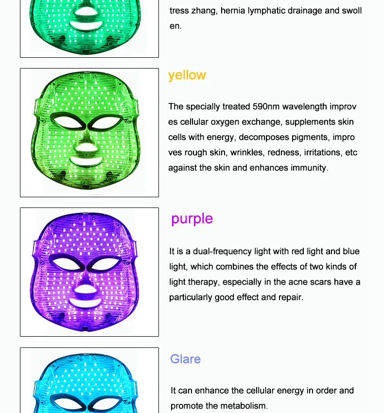 Перезаряжаемый светильник, 7 цветов, фотон, Электрический светодиодный, маска для лица, ПДТ, омоложение кожи, против акне, морщин, терапия, маска