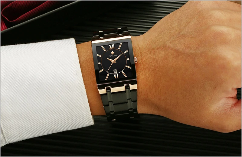 Men Watches Top Brand Luxury WWOOR Gold Black Square Quartz watch men Waterproof Golden Male Wristwatch Men watches