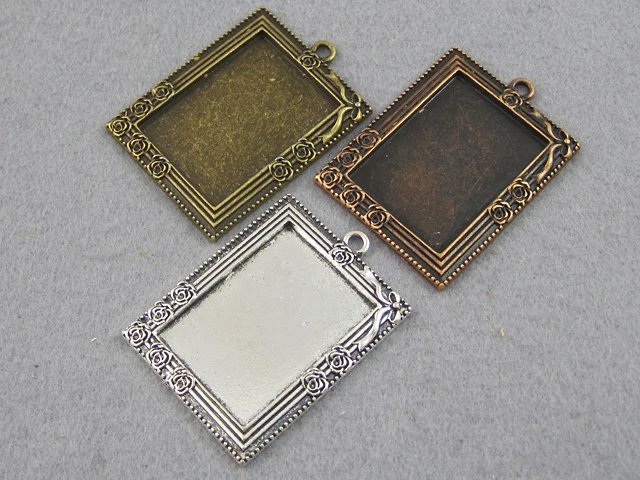 

20 pcs - 25x35mm Rectangle Tray, Antique Cameo Setting, 25x35mm Rectangle Cameo Setting, 25x35mm Pendant Blanks