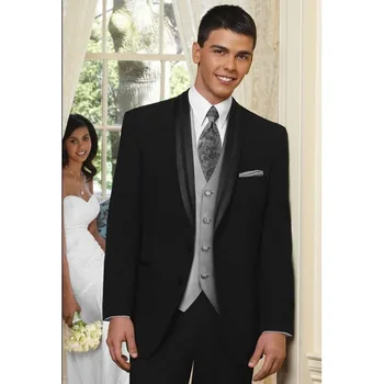 

Custom Made Groom Tuxedo mens suits with pants 2017 Black Groomsmen Shawl Lapel Wedding Dinner men Suit (Jacket+Pants+Vest)