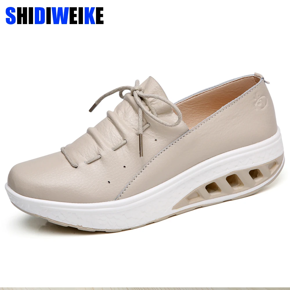 

2019 Autumn Women Sneakers Shoes Genuine Leather Women Lace Up Flats Platform Shoes Chaussures Femme Shoes Woman Big Size 35-42