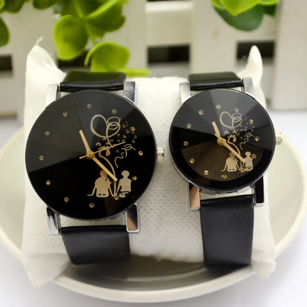 2 Pcs Hot Sales New  Student Couple Stylish Spire Glass Belt Quartz Watches men women lovers couple dress quartz wristwatch