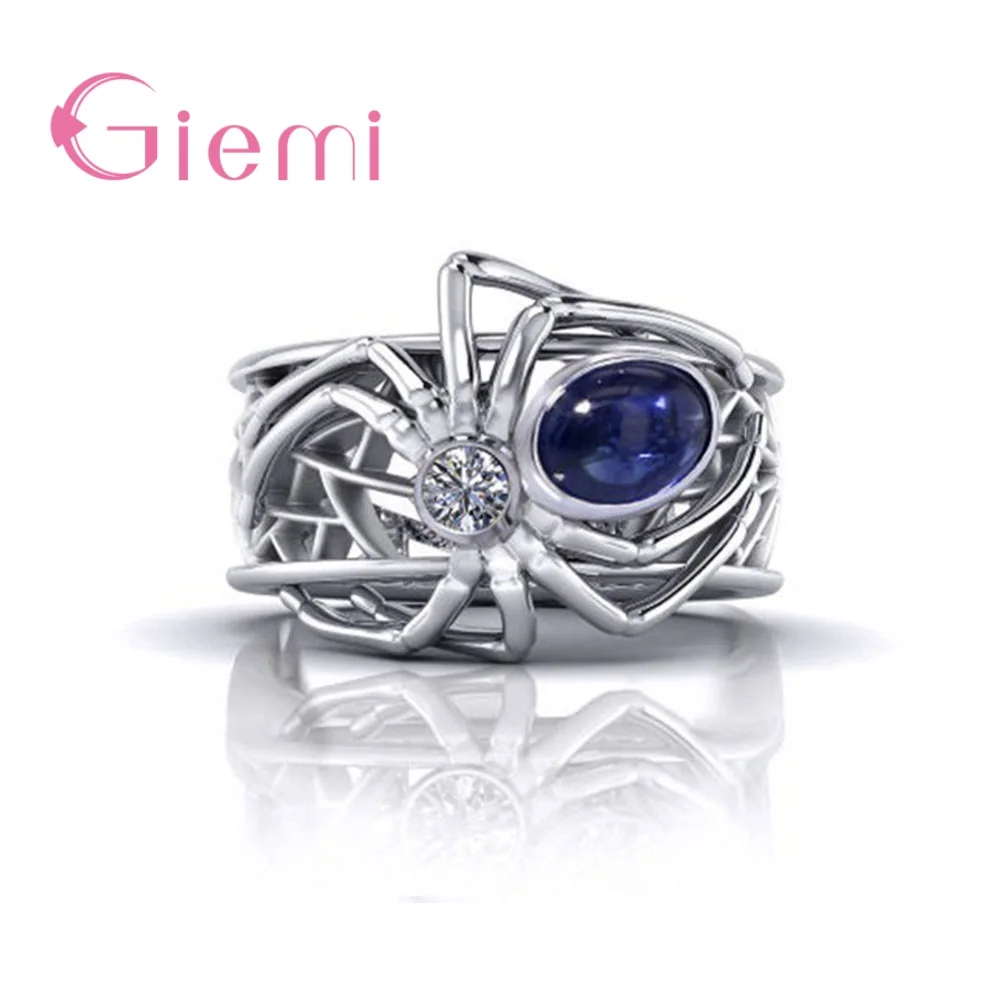 

Wedding Blue Crystal Spider Insect Rings Cubic Zirconia 925 Sterling Silver Engagement Ring Fashion New Brand Bijoux For Women