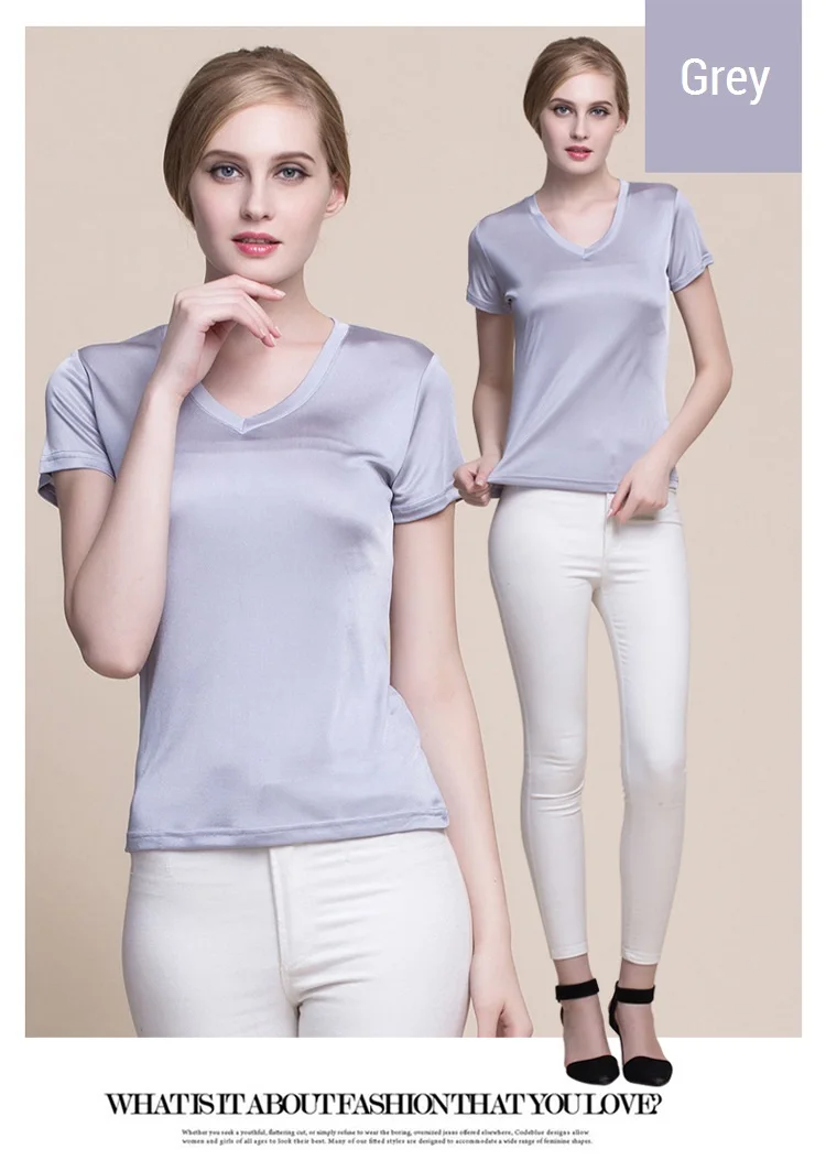 Женские футболки из натурального шелка, v-образный вырез, короткий рукав, женские футболки ярких цветов, базовая модель, женские футболки, топы
