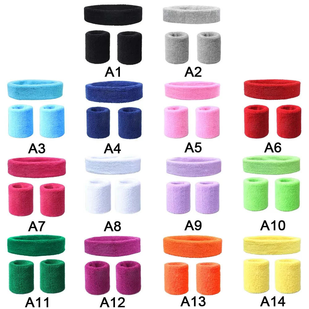 

Anti-slip Elastic Sweatband Wrist Support Band with Headband Hairband Sport Run Football Tennis Headscarf 14 Colors for Choice