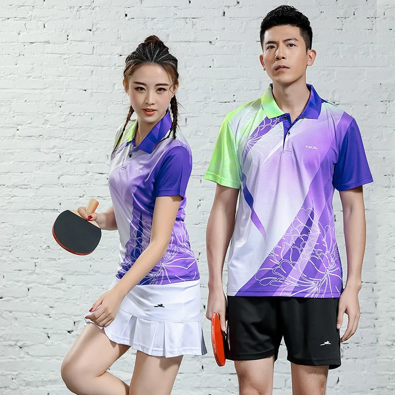 

2019 fashion T shirts Summer Outdoor Quick Dry Gray Breathable Badminton Shirt Women Men Table Tennis Team match Custom T-Shirts