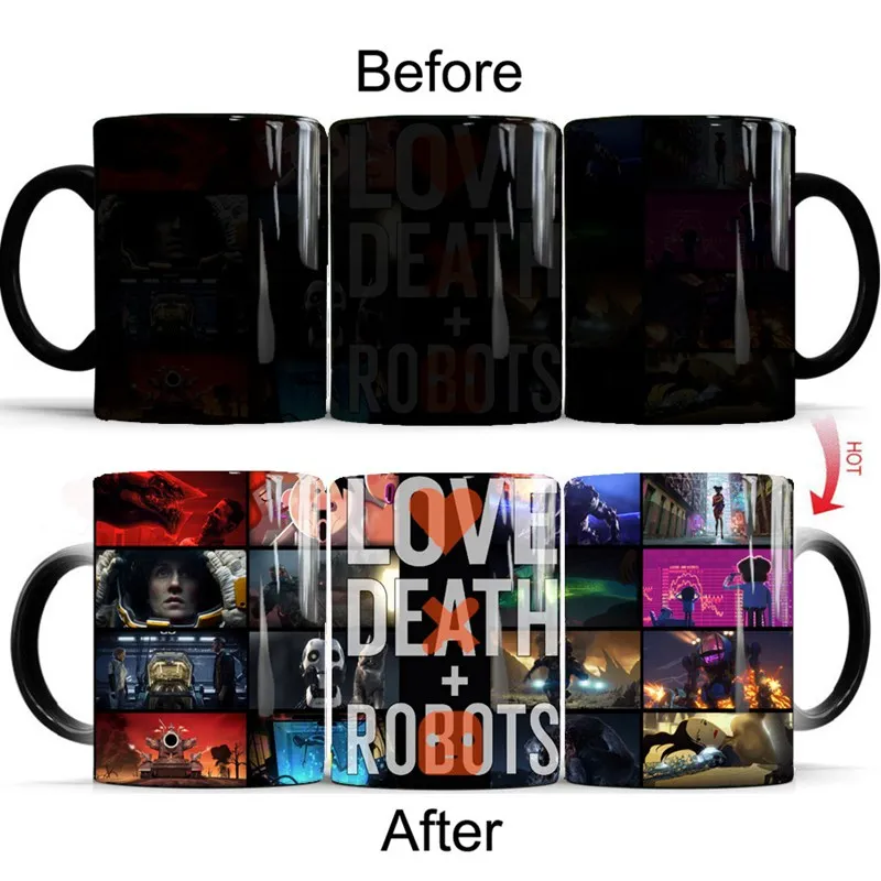 

1pcs New Love Death And Robots Mugs Novelty Color Changing Mug For Coffee Milk Tea Drinkware Magic Cup For Xmas Gift