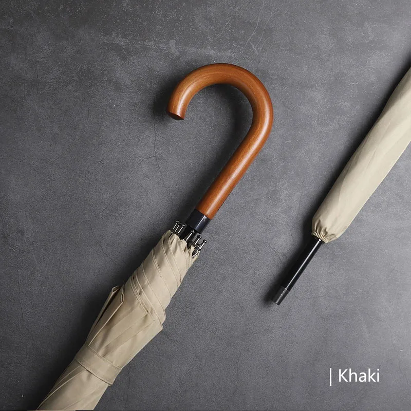 Ложки с длинной ручкой, зонт с деревянной ручкой японский Стиль Для мужчин Зонт от дождя ветрозащитный 8 ребер Стекловолоконная палка для игры в гольф зонты от солнца - Цвет: Khaki