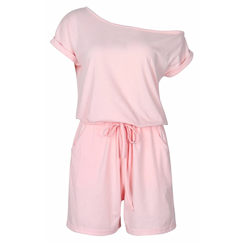 Короткий рукав сплошной костюм пляжного типа с карманами летние женские комбинезоны короткий комбинезон с широкими штанами Feminino комбинезон Повседневная летняя одежда GV155 - Цвет: Pink