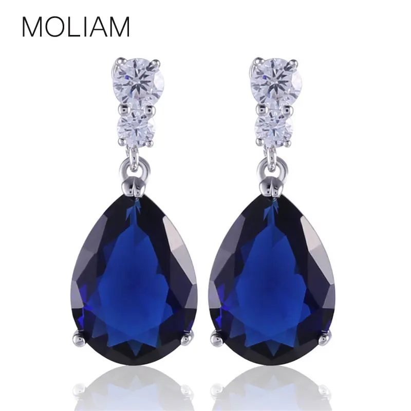 

Engagement earrings 18k white gold plating drop earings pear brilliant blue zircon charm dangle earring free shipping E036b
