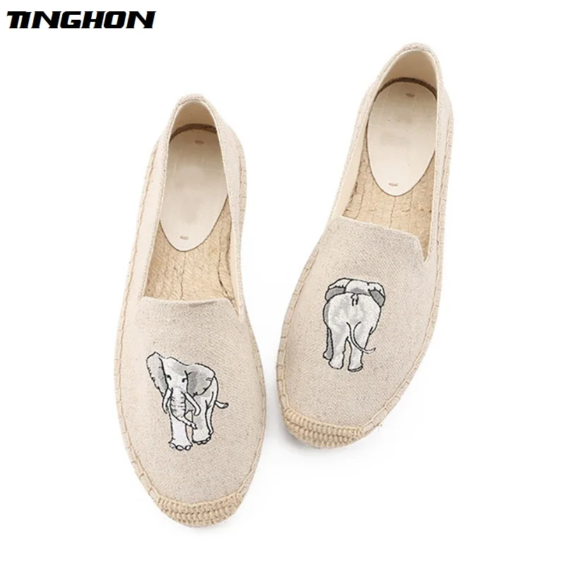 

TINGHON Fashion Women Ladies Espadrille Shoes Canvas Elephant Rome Ankle Strap Hemps Flats Shoes